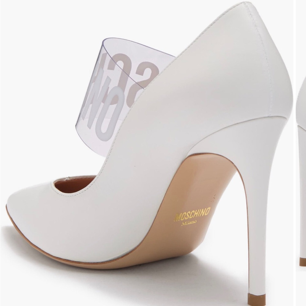 Moschino Logo Strap Leather Pump